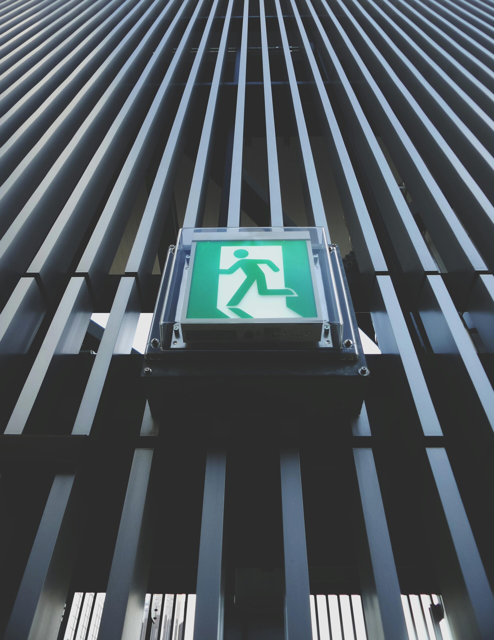 Modern Building Facade with an Exit Sign